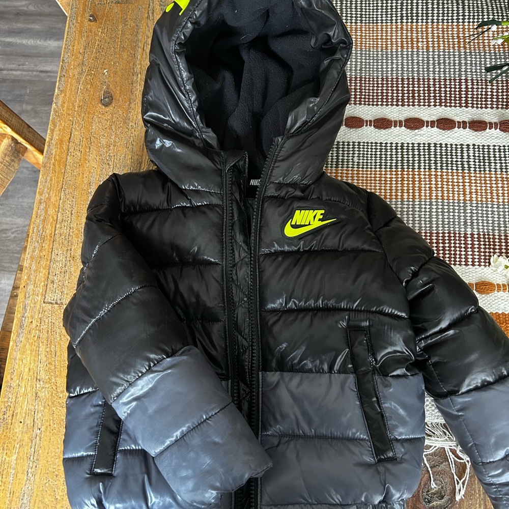 Nike Kids Black and Neon Yellow Puffer Jacket